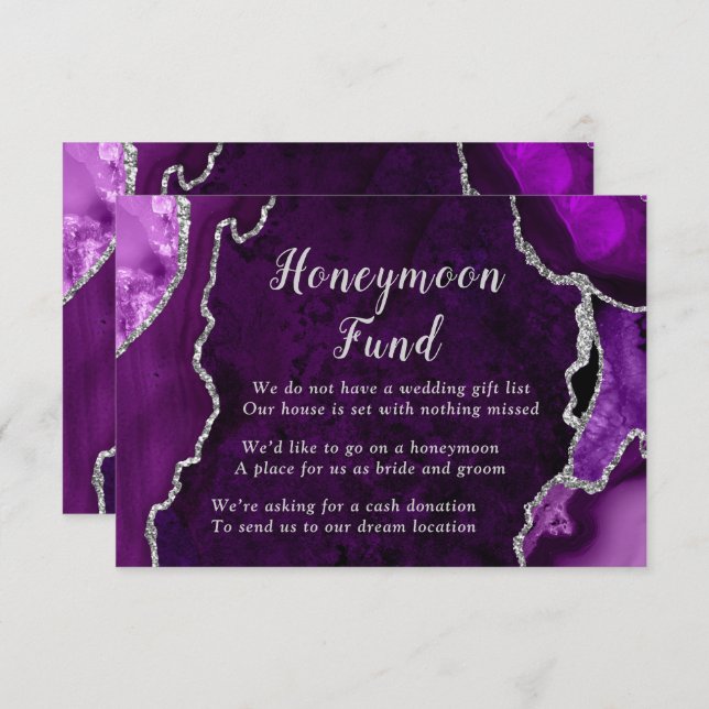 Cartão De Informações Purple and Silver Agate Honeymoon Fund (Frente/Verso)
