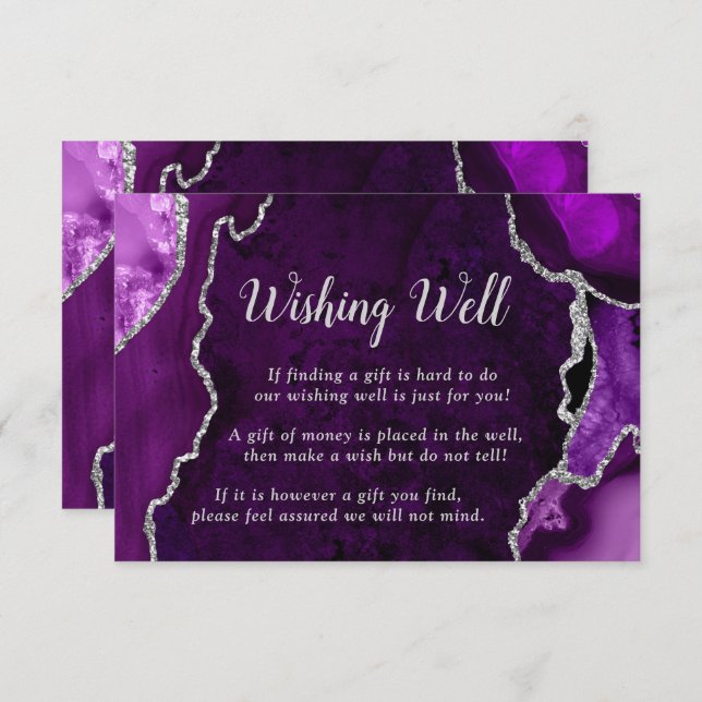 Cartão De Informações Purple and Silver Agate Wedding Wishing Well (Frente/Verso)