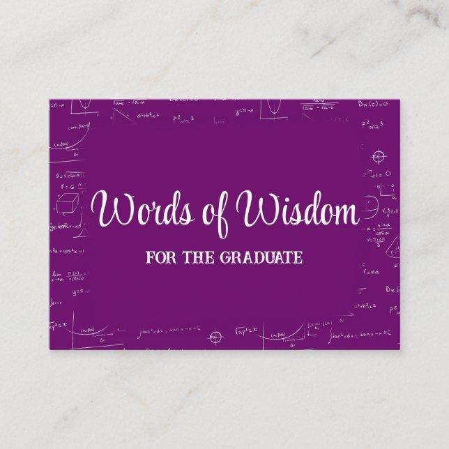 Cartão De Informações Purple and White Graduate Words of Wisdom Advice (Frente)