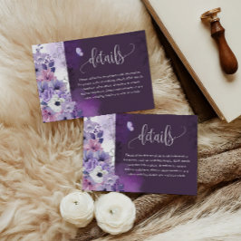 Cartão De Informações Purple Floral Wedding Details Card