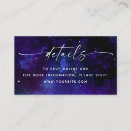 Cartão De Informações Purple Galaxy Wedding Details + QR Code. Celestial