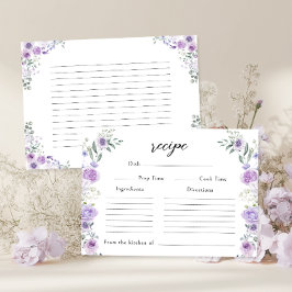 Cartão De Informações Purple Lylac Floral Bridal Shower Recipe Card