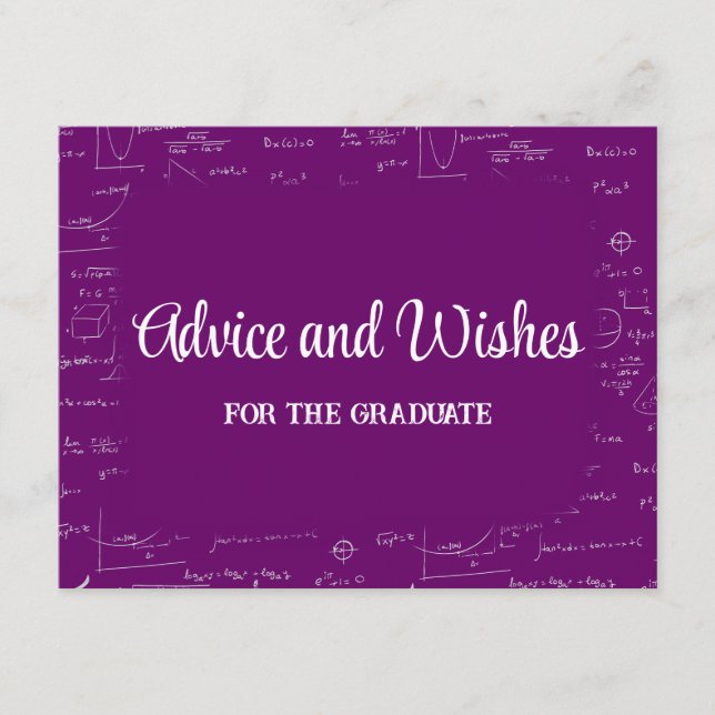 Cartão De Informações Purple Math Graduation Party Advice for Graduate (Frente)