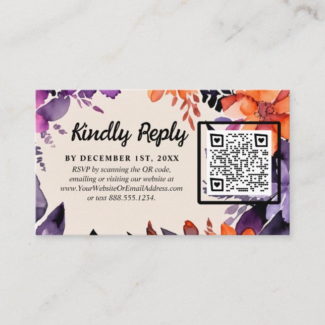 Cartão De Informações Púrpura Encantada + Casamento Floral de Halloween  (Frente)