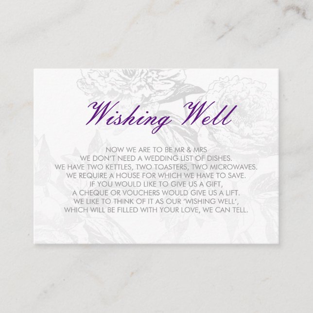 Cartão De Informações Púrpura Floral de Prata de Casamento Simples (Frente)