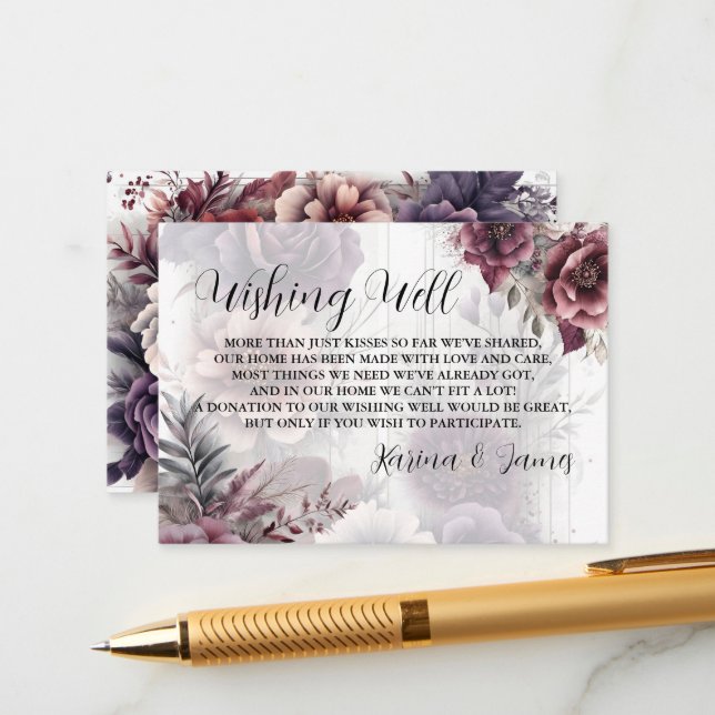 Cartão De Informações Púrpura, rosa e floral marrom elegantes (Frente/Verso In Situ)