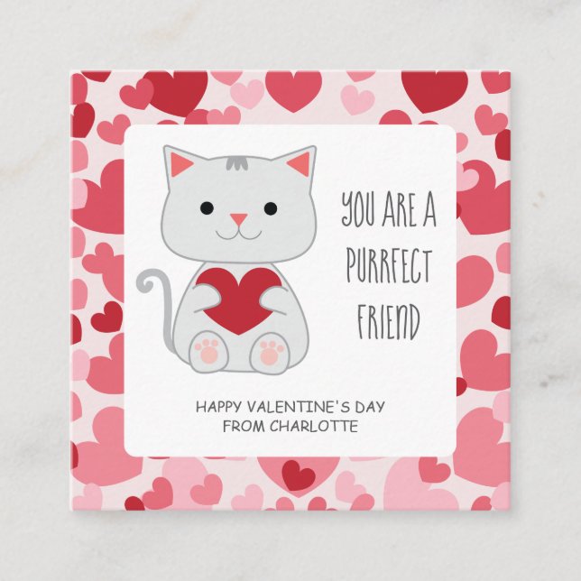Cartão De Informações Purrfect Friend Cat Classroom Valentine (Frente)