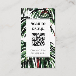 Cartão De Informações QR Code Beach Wedding RSVP Painted Palm Trees