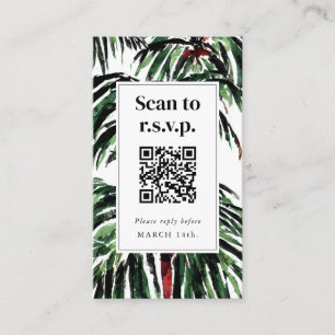 Cartão De Informações QR Code Beach Wedding RSVP Painted Palm Trees