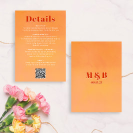 Cartão De Informações QR Code Bold Modern Orange Sunset Wedding Details