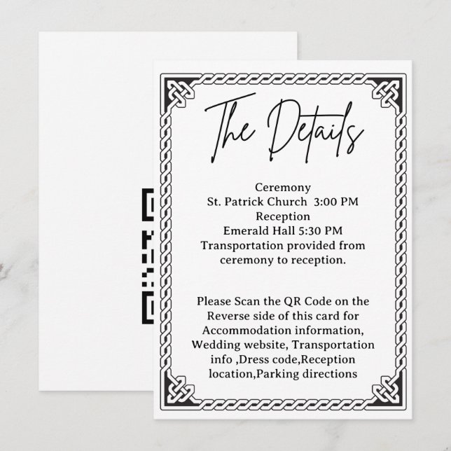 Cartão De Informações QR Code Celtic Frame Wedding Details  (Frente/Verso)