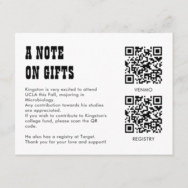 Cartão De Informações QR Code Collage Fund -cum-Thank You Grad Enclosure (Frente)