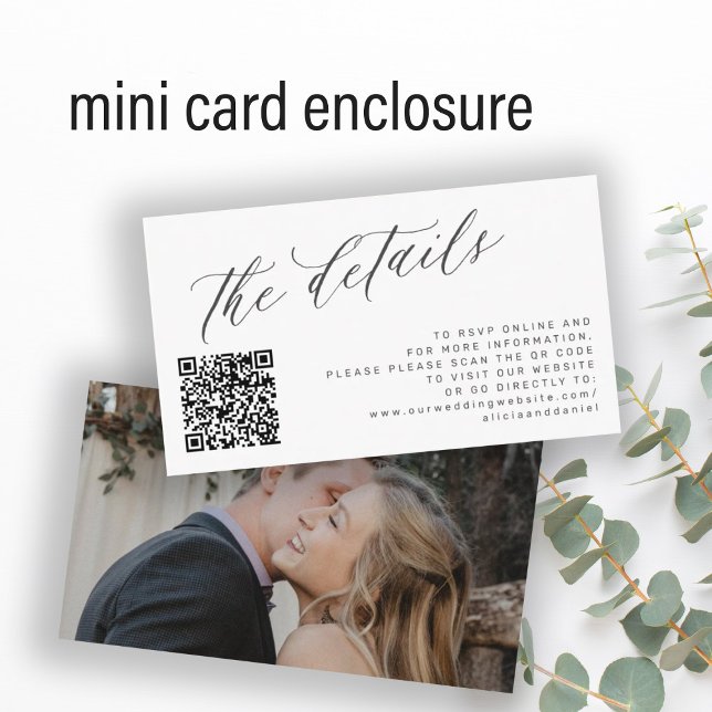Cartão De Informações QR code foto elegante script detalhes do casamento (Criador carregado)