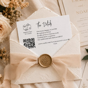 Cartão De Informações Qr Code Minimalista Monograma Detalhes do Casament