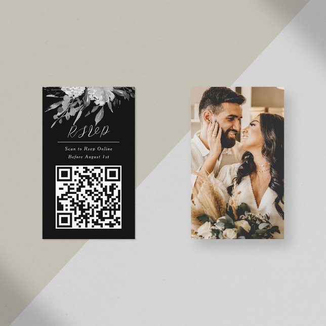 Cartão De Informações QR Code Online Photo Black Floral Site (Criador carregado)