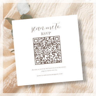 Cartão De Informações QR Code Scan to RSVP White Brown Enclosure Card