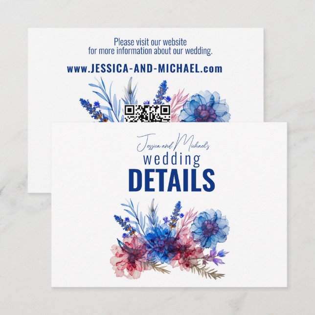 Cartão De Informações 💍QR code + site Cornflowers e Lavender RSVP  (Frente/Verso)