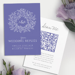 Cartão De Informações QR code website do casamento monograma azul respos