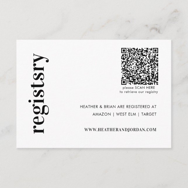 Cartão De Informações QR Code Wedding Gift Registry (Frente)
