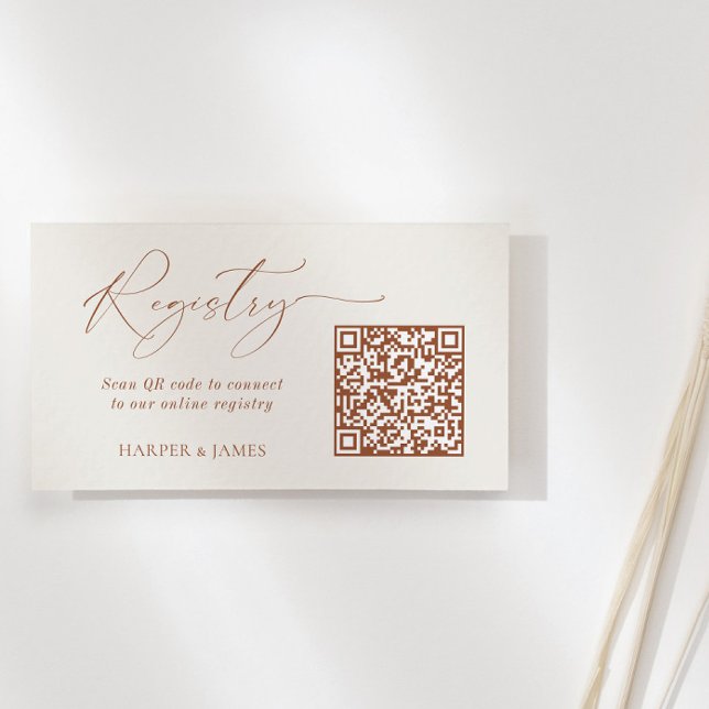 Cartão De Informações QR Code Wedding Registry Neutral Minimalist Boho (Criador carregado)