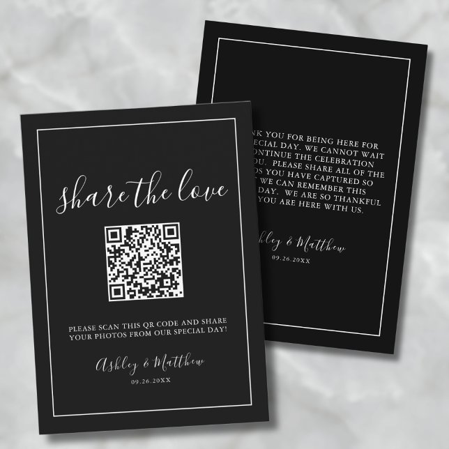 Cartão De Informações QR Code Wedding Share Capture Love Guest Photos (QR Code Black White Wedding Share The Love Photos Enclosure Card)