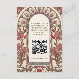 Cartão De Informações QR Code Wedding Website Info Art Nouveau