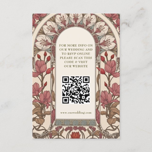 Cartão De Informações QR Code Wedding Website Info Art Nouveau (Frente)