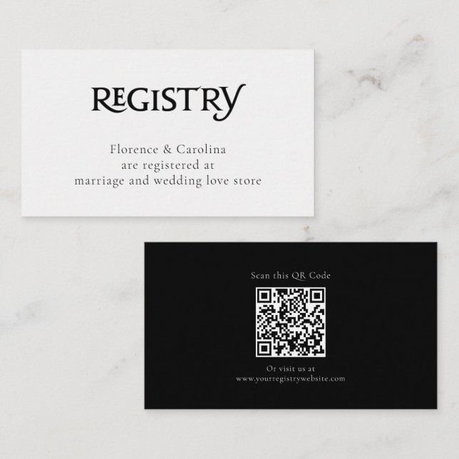 Cartão De Informações QR Code White Chic Elegant Simple Registry (Frente/Verso)