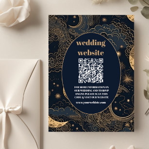 Cartão De Informações qr codeMidnight Blue Dourado Casamento Celestial