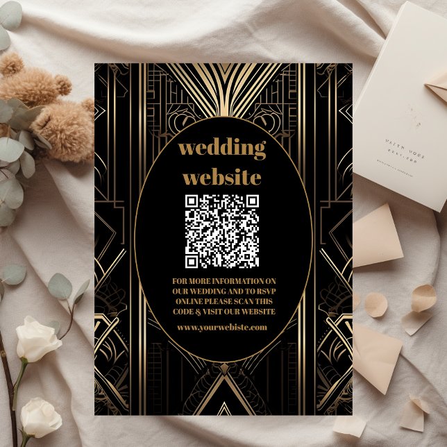 Cartão De Informações qr código Arte Geométrica Casamento Deco (Criador carregado)