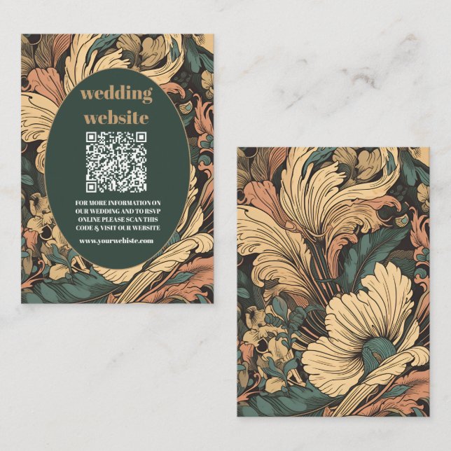 Cartão De Informações qr código Elegant Floral Art Nouveau Casamento (Frente/Verso)