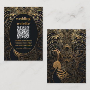 Cartão De Informações qr código Elegante Art Deco Peacocks Casamento