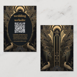 Cartão De Informações qr código Elegante Art Deco Peacocks Casamento