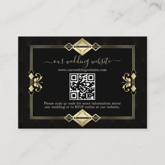 Cartão De Informações QR Elegante Art Deco 20s Casino Vegas (Frente)