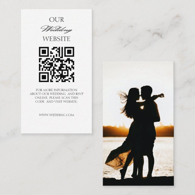 Cartão De Informações QRCode de Casamento de Fotografias Romântica Elega (Frente/Verso)