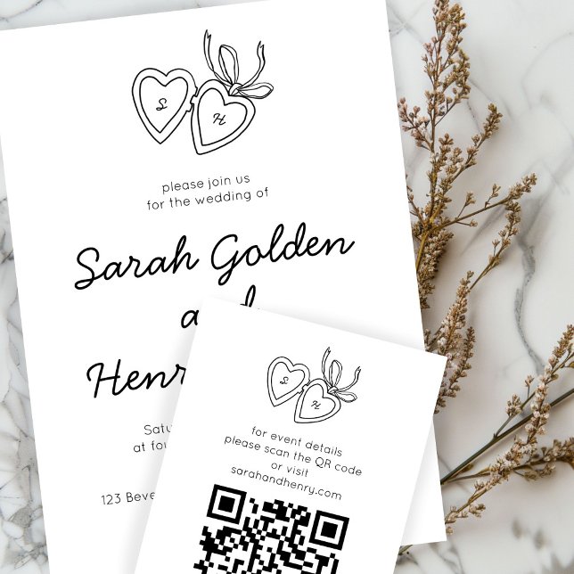 Cartão De Informações QRCode PERSONALIZADO de Desenho de Discagem do Blo (Whimsical Heart Locket Doodle Sketch CUSTOM QRCode Enclosure Card
)