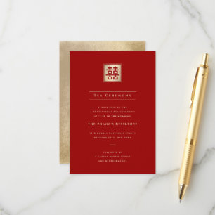 Cartão De Informações Quadrado Dourado Dupla Felicidade Chic Casamento C