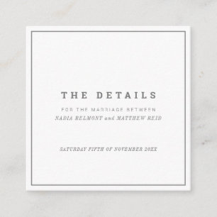 Cartão De Informações Quadrado minimalista cinza e branco com detalhes d