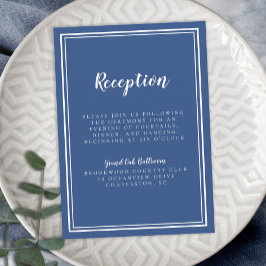 Cartão De Informações Quadro branco azul clássico de Recepção de casamen