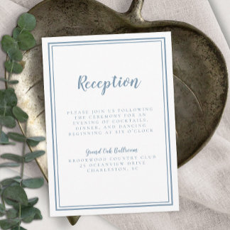 Cartão De Informações Quadro branco de Recepção de casamento azul simple