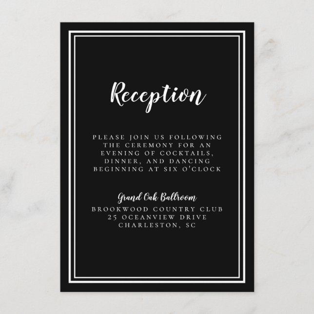 Cartão De Informações Quadro clássico de Recepção de casamento branca pr (Frente)