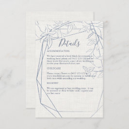 Cartão De Informações Quadro Floral Azul Elegante | Linen Wedding