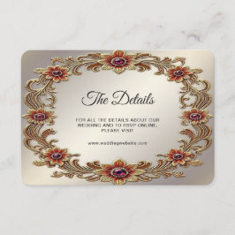 Cartão De Informações Quadro Floral Dourado com Detalhes de Pedras Verme