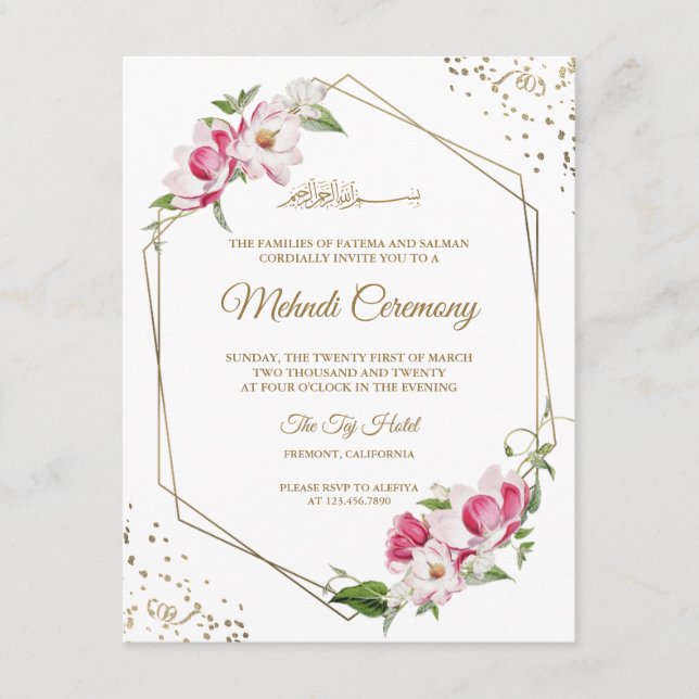 Cartão De Informações Quadro Geométrico Dourado, Cor-de-rosa, (Frente)