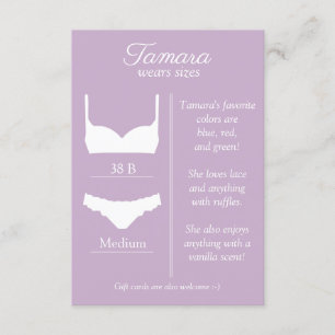 Cartão De Informações QUALQUER COR DE FUNDO: Lingerie Tamanho Inserir Pl