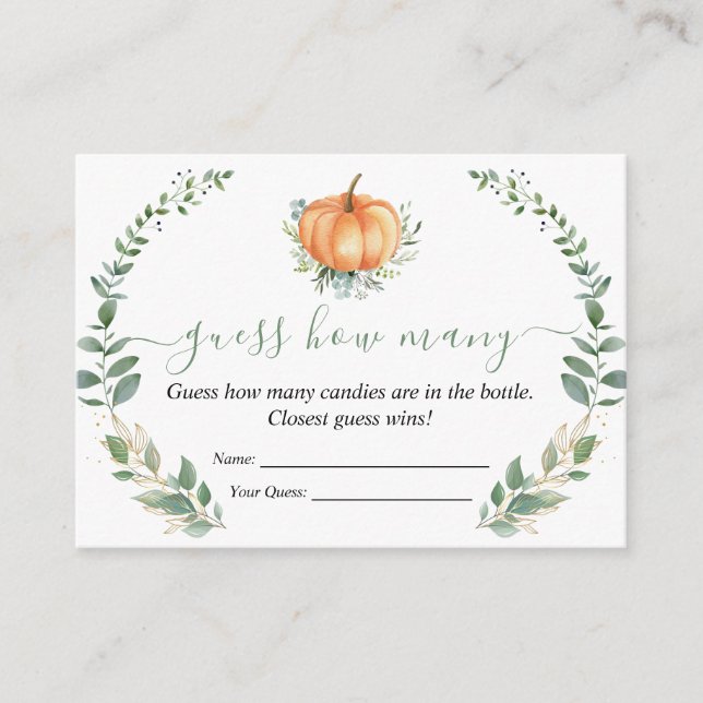 Cartão De Informações Quantos Chás de fraldas Greenerescentes De Abóbora (Frente)