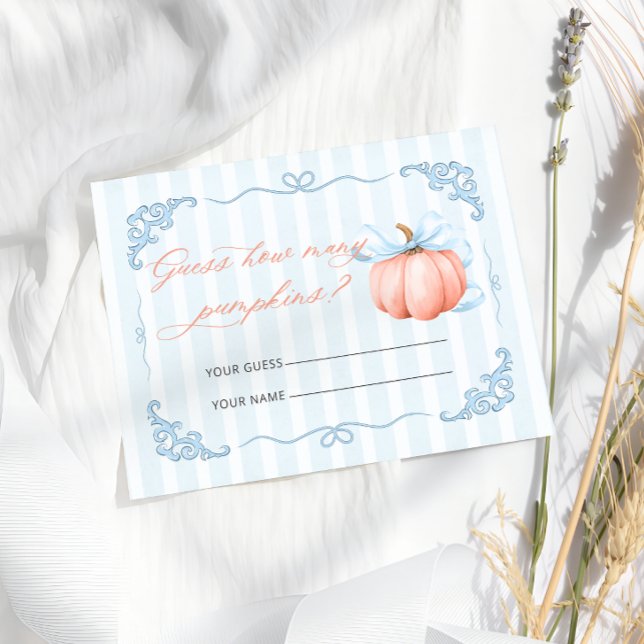 Cartão De Informações Quantos Pumpkins Chá de fraldas Arco Azul (Criador carregado)