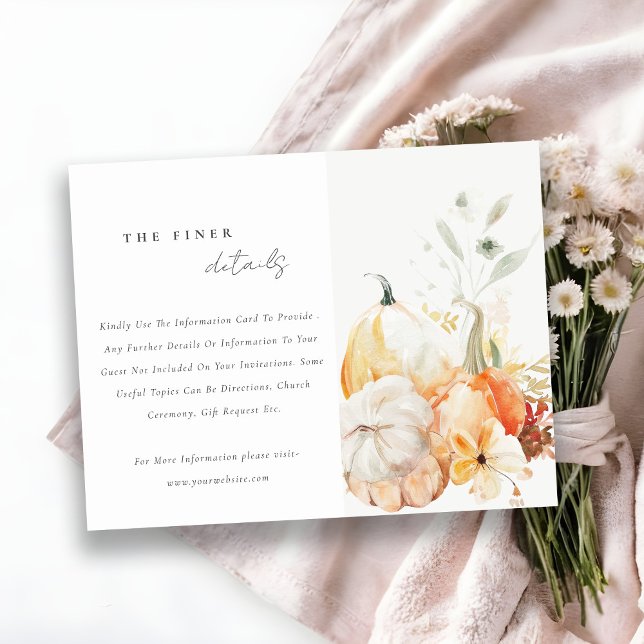 Cartão De Informações Queda Detalhes do Casamento de Aquarela de Pumpkin (Criador carregado)