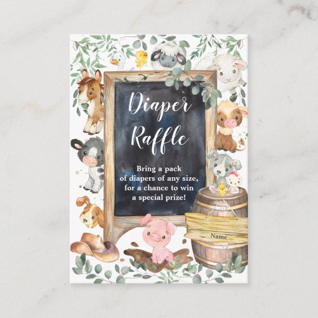 Cartão De Informações Quic Farm Animal Barnyard Fralda verde Raffle (Frente)