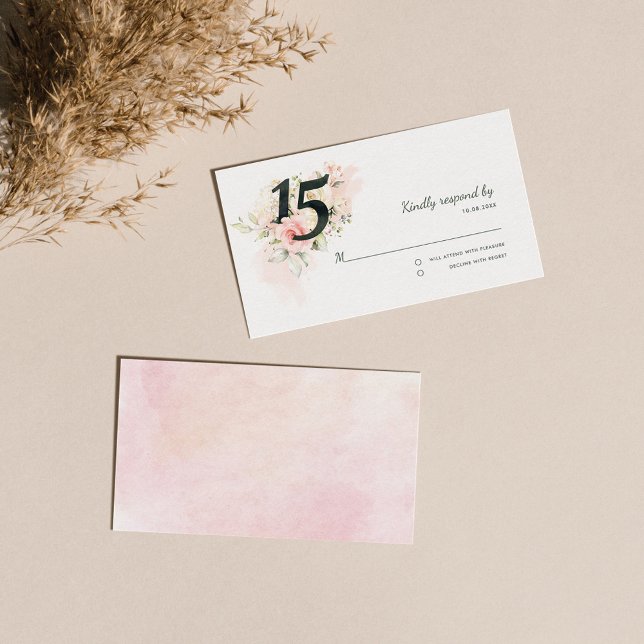 Cartão De Informações Quinceanera 15 Birthday Floral Rosa (15th Birthday Party Invitation RSVP Mini Card)